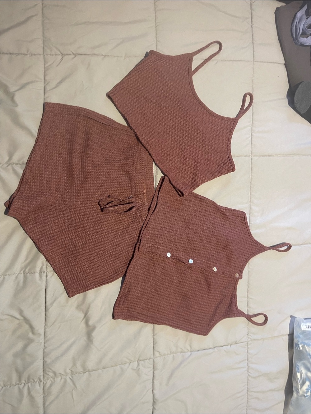 SHEIN Rust Waffle Knit Crop Tank Trio